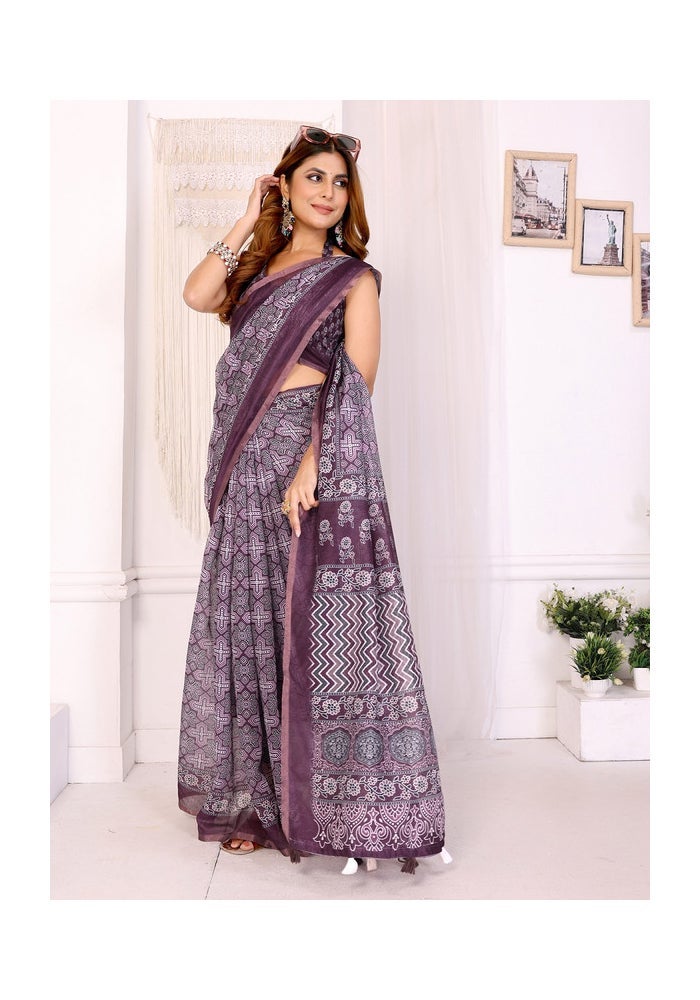 Malishka Export Wine Chanderi Digital Print Saree for Women - Image 3